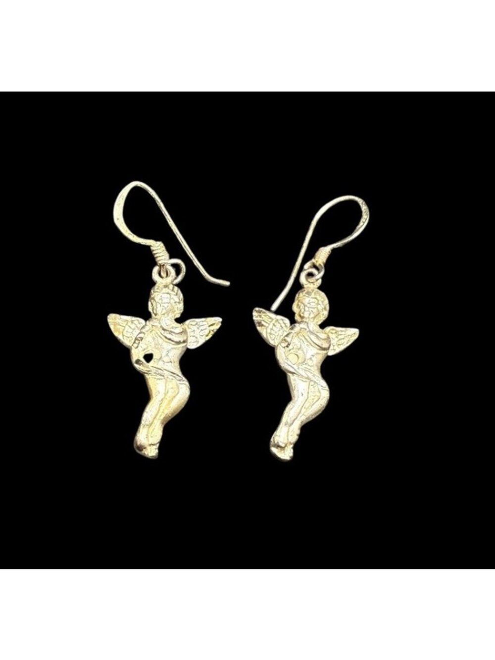 Vintage 925 Angel Cherub Earrings Dangle Hook Pierced 1” 4.8g